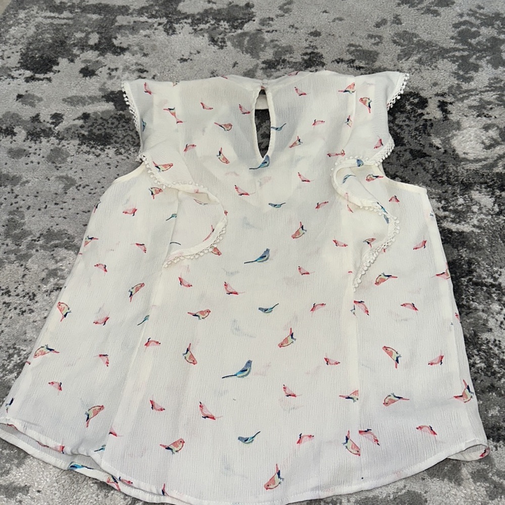 White Ruffled Top with Bird Print - Picture 4 of 10